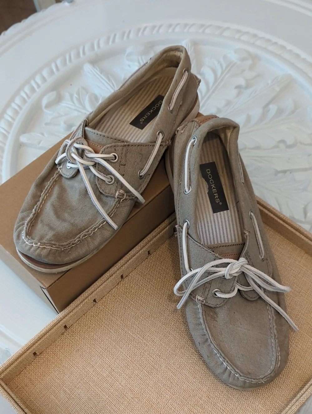 Dockers Men's Light Taupe Canvas Boat Shoes 10M